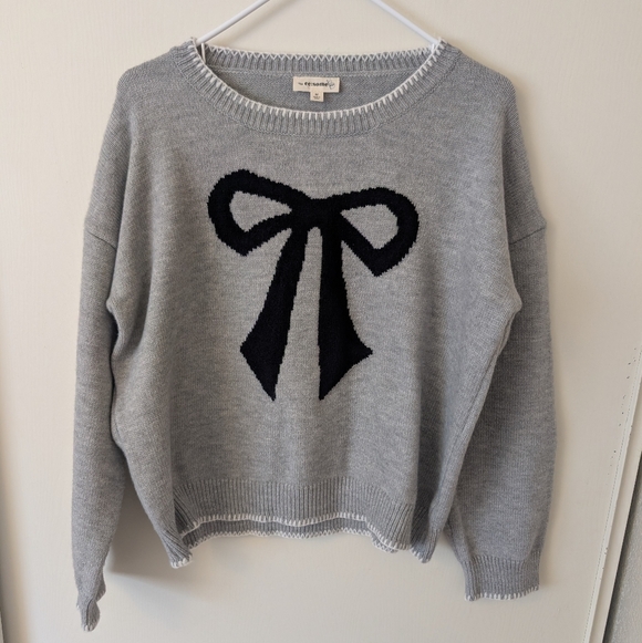 eesome Sweaters - eesome Womens Medium Bow Sweater Gray Coquette Feminine Boho Cozy Preppy Flirty